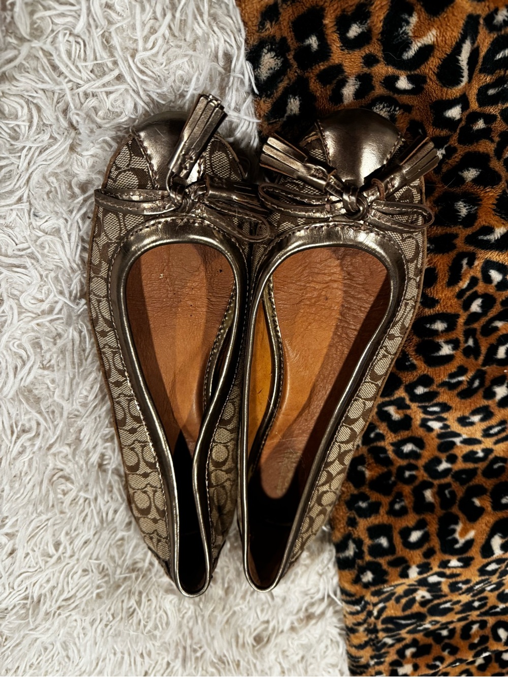 Coach Bronze Signature Bow Ballet Flats